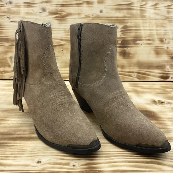 Dingo Gigi Tan Suede Fringe Toe Cap Western Boots Sz 10