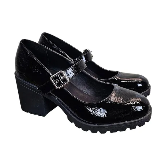 Dirty Laundry Womens Lita Lug Sole Chunky Vegan Mary Jane 9.5 Black Punk Grunge