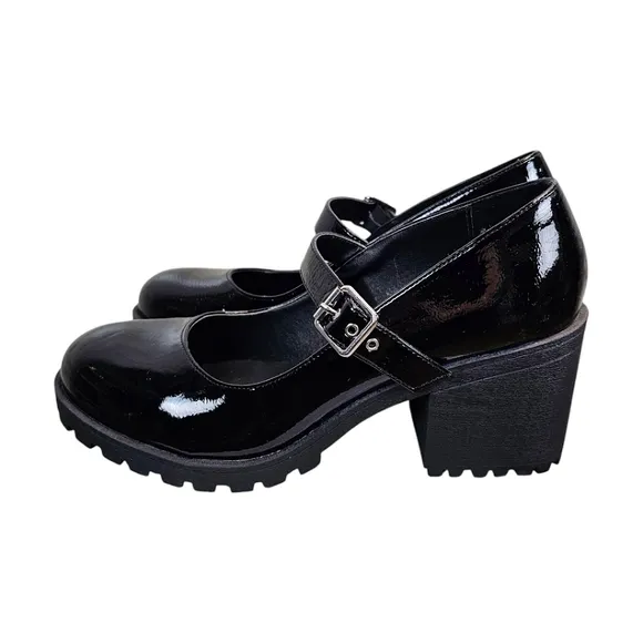 Dirty Laundry Womens Lita Lug Sole Chunky Vegan Mary Jane 9.5 Black Punk Grunge