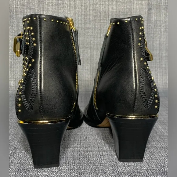 Dolce Vita Ronnie Studded Western Ankle Boots Black Leather Size 8