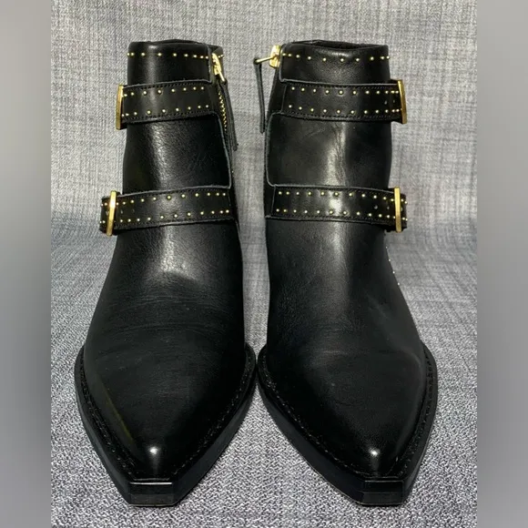 Dolce Vita Ronnie Studded Western Ankle Boots Black Leather Size 8