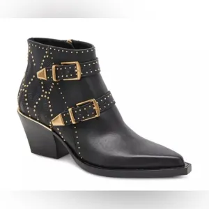 Dolce Vita Ronnie Studded Western Ankle Boots Black Leather Size 8