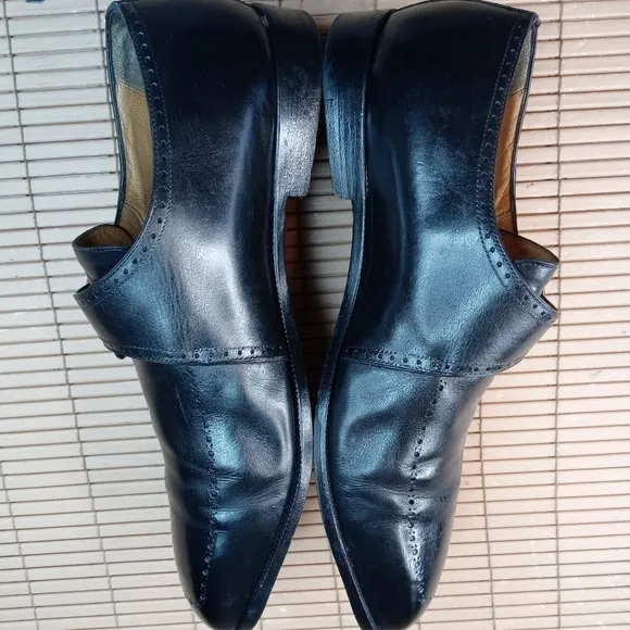 Domani Shoes By Johnston &amp; Murphy Monk Strap Buckle Black Brogue Hand Made Itali