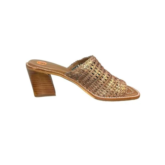 Donald Pliner Bronze Woven Leather Heeled Sandals Size 8.5
