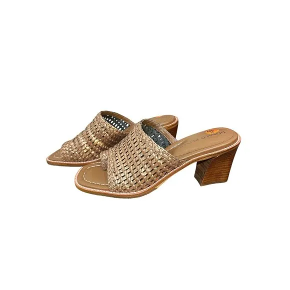Donald Pliner Bronze Woven Leather Heeled Sandals Size 8.5