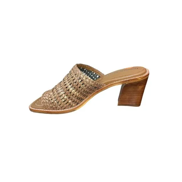 Donald Pliner Bronze Woven Leather Heeled Sandals Size 8.5