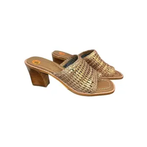 Donald Pliner Bronze Woven Leather Heeled Sandals Size 8.5