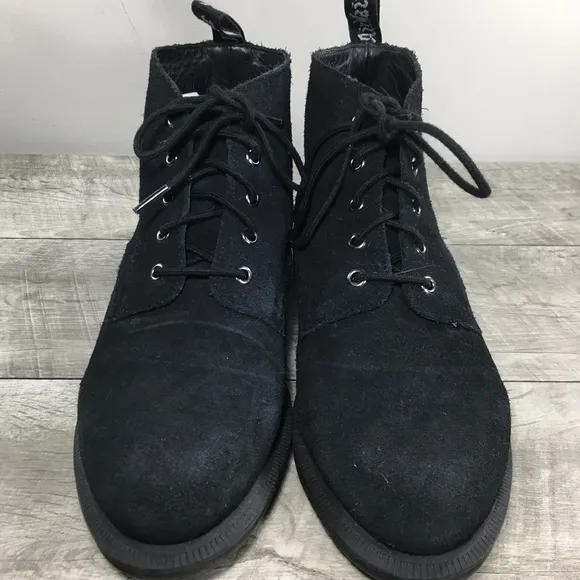 Dr Doc Martens Emmeline Black Suede Leather Combat Women’s Boots Size UK 8 US 10