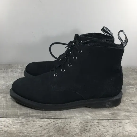 Dr Doc Martens Emmeline Black Suede Leather Combat Women’s Boots Size UK 8 US 10
