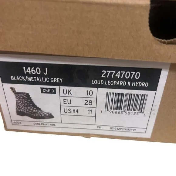 Dr. Martens 1460 Loud Leopard black Lace Up Boots Girls size 11. NEW Doc marten