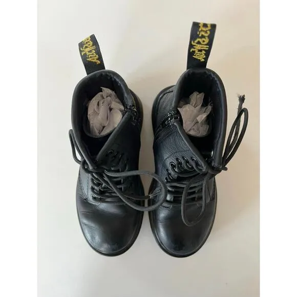 Dr Martens 1460J Classic Black Leather Side Zip Lace Boots  Youth Size 12