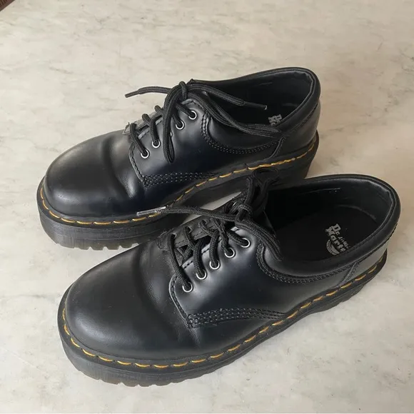 Dr. Martens Black Leather Platform Oxford Loafer Shoes