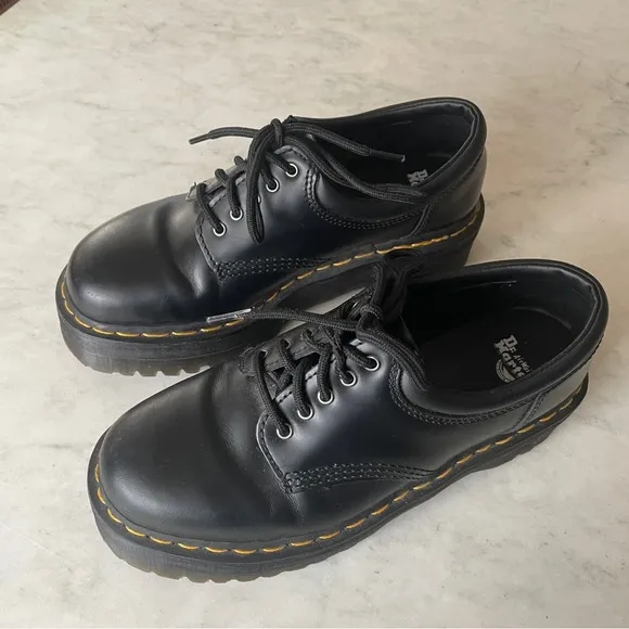 Dr. Martens Black Leather Platform Oxford Loafer Shoes