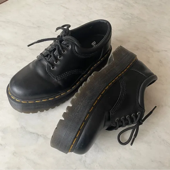 Dr. Martens Black Leather Platform Oxford Loafer Shoes