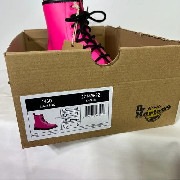 Dr Martens Classic 1460 Smooth Leather Boots in Clash Pink Size 6 NEW