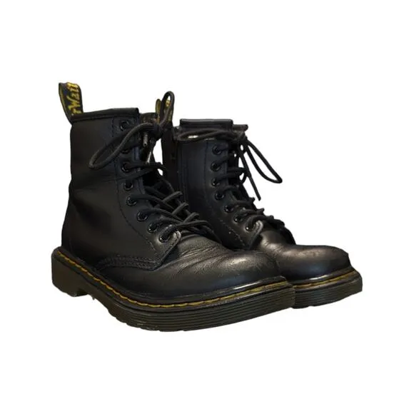 Dr Martens Junior 1460 Soft T Leather Lace Up Boots Black Booties 12 Combat