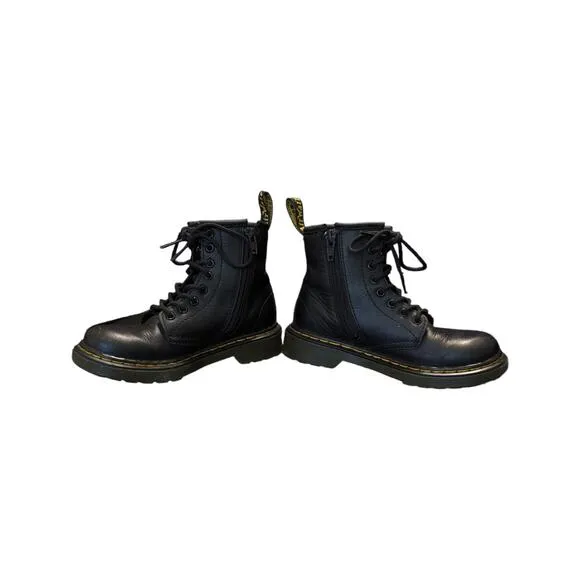 Dr Martens Junior 1460 Soft T Leather Lace Up Boots Black Booties 12 Combat
