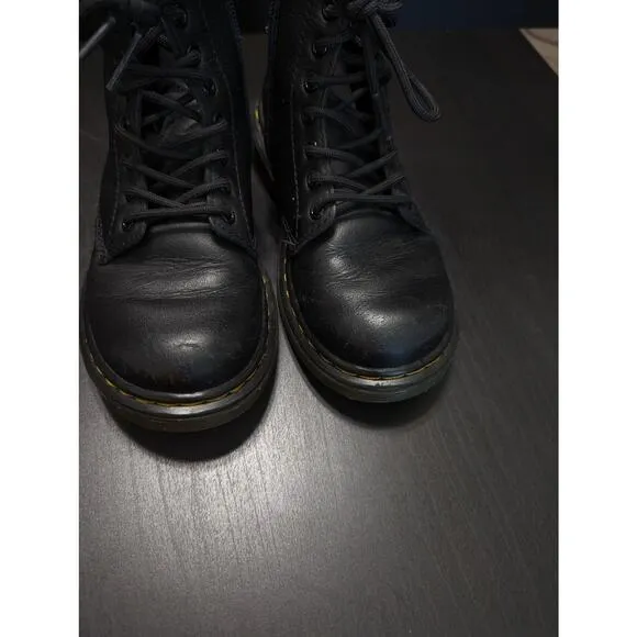 Dr Martens Junior 1460 Soft T Leather Lace Up Boots Black Booties 12 Combat