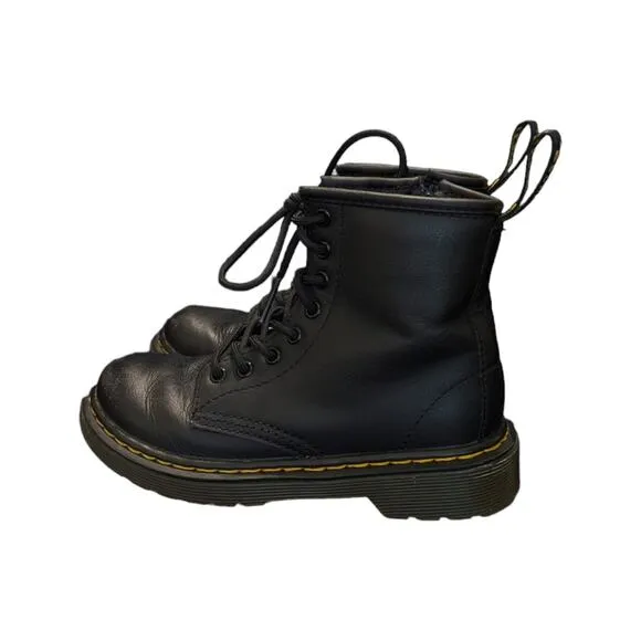 Dr Martens Junior 1460 Soft T Leather Lace Up Boots Black Booties 12 Combat