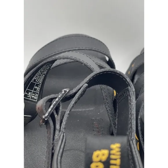 Dr Martens Leather Platform Sandals Womens 9 Black Blaire Quad Strap Shoes New