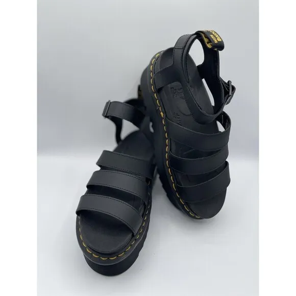 Dr Martens Leather Platform Sandals Womens 9 Black Blaire Quad Strap Shoes New