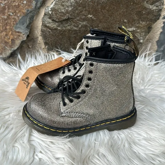 Dr. Martens NWT 1460 Glitter Toddler Lace Up Boots in Gunmetal Size 10