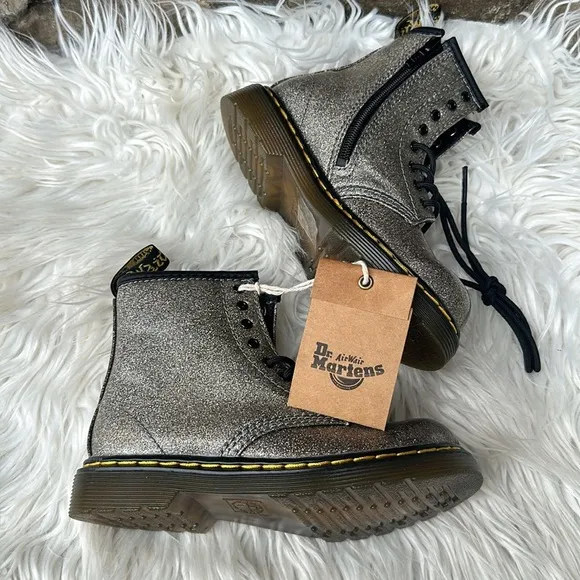 Dr. Martens NWT 1460 Glitter Toddler Lace Up Boots in Gunmetal Size 10