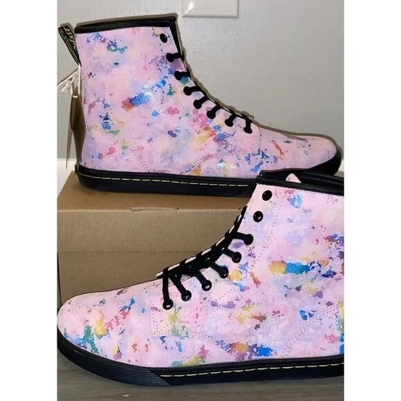 DR. MARTENS Womens Pink Sheridan Rainbow Burst SUEDE LEATHER Boot New in Box