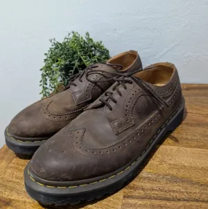 Dr Martin 3989 Yellow Stitch brown nubuck Leather Brogue Shoes size 10