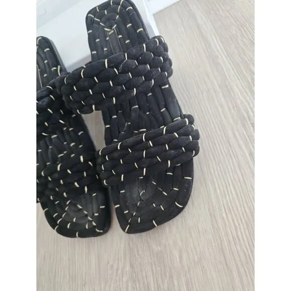 Dries Van Noten Woven Rope Metallic Black Gold Suede  Slide Sandals 40 10