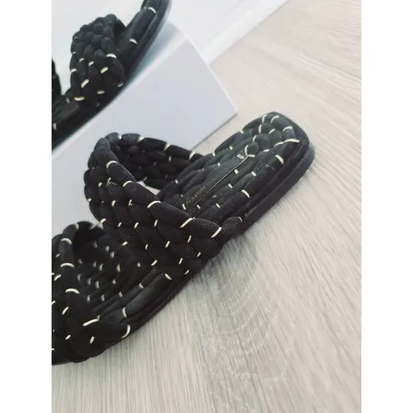 Dries Van Noten Woven Rope Metallic Black Gold Suede  Slide Sandals 40 10