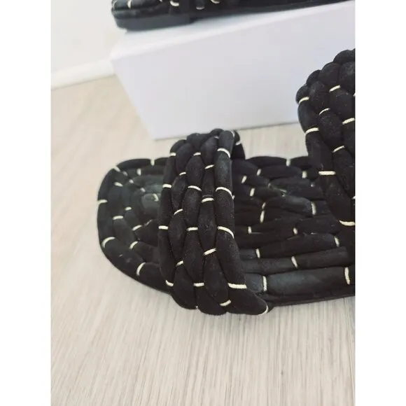 Dries Van Noten Woven Rope Metallic Black Gold Suede  Slide Sandals 40 10
