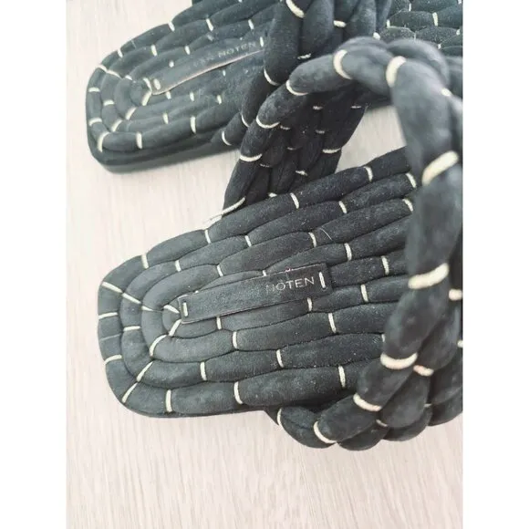 Dries Van Noten Woven Rope Metallic Black Gold Suede  Slide Sandals 40 10