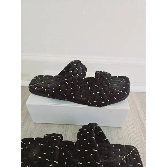 Dries Van Noten Woven Rope Metallic Black Gold Suede  Slide Sandals 40 10