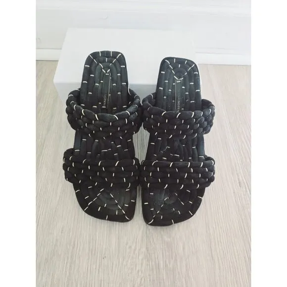 Dries Van Noten Woven Rope Metallic Black Gold Suede  Slide Sandals 40 10