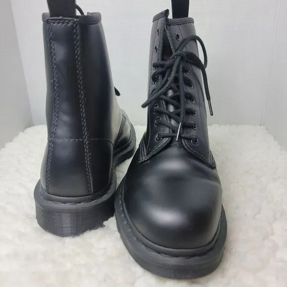 Dr. Martens 1460 Mono Mens Boots Size 10 M Black Leather Lace Up 8-Eye Shoes