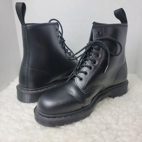 Dr. Martens 1460 Mono Mens Boots Size 10 M Black Leather Lace Up 8-Eye Shoes