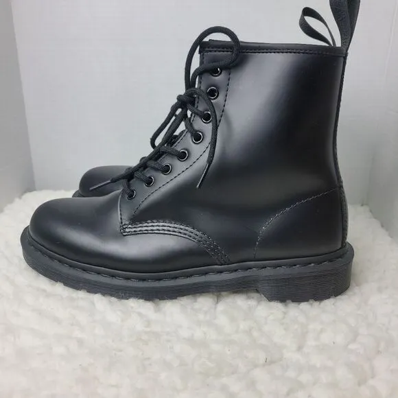 Dr. Martens 1460 Mono Mens Boots Size 10 M Black Leather Lace Up 8-Eye Shoes