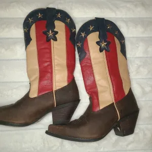 Durango Red and Tan Heeled Boots with Patriotic Design