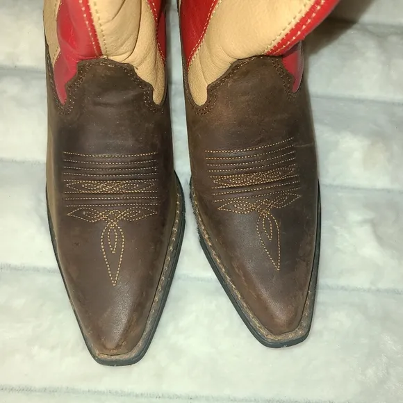 Durango Red and Tan Heeled Boots with Patriotic Design