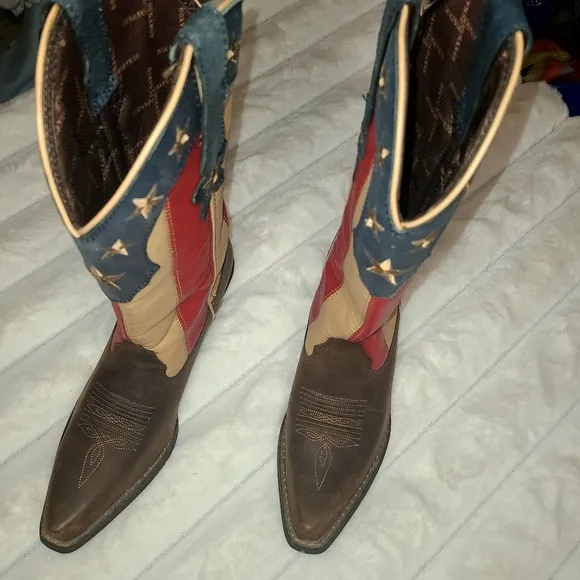 Durango Red and Tan Heeled Boots with Patriotic Design