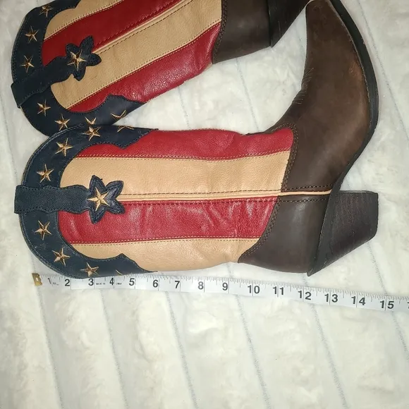 Durango Red and Tan Heeled Boots with Patriotic Design