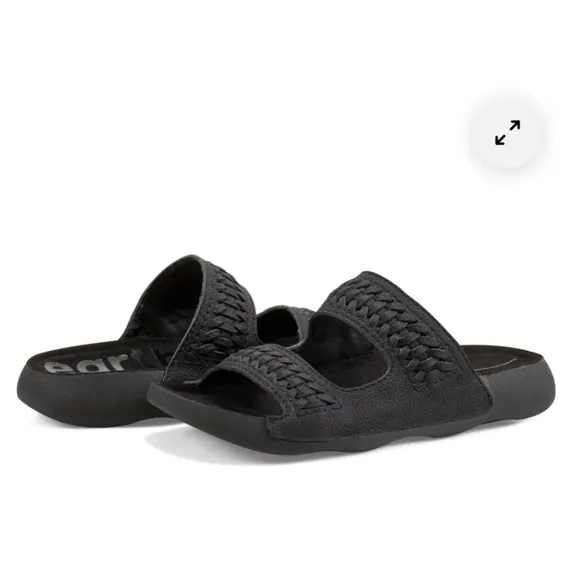 Earth Genie Black Woven Round Toe Slides Sandals Size 8 M