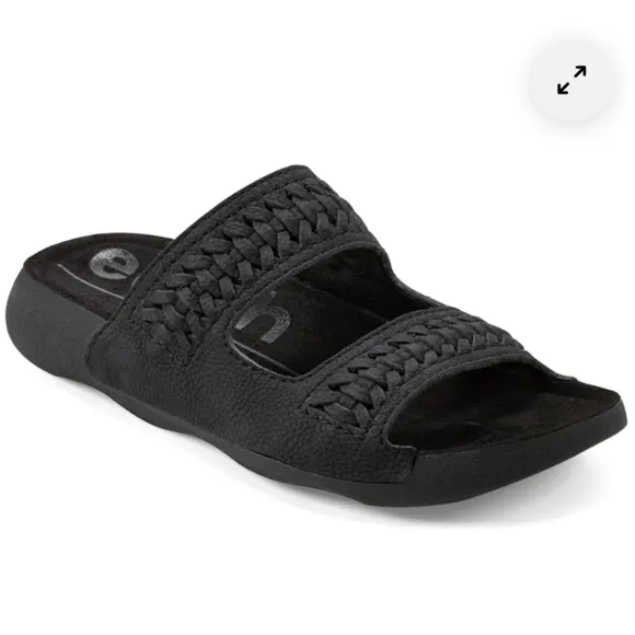 Earth Genie Black Woven Round Toe Slides Sandals Size 8 M