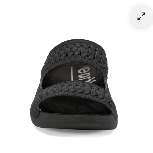 Earth Genie Black Woven Round Toe Slides Sandals Size 8 M