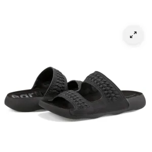 Earth Genie Black Woven Round Toe Slides Sandals Size 8 M