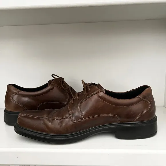 Ecco Helsinki Bike Toe Derby Lace Up Shoes Men's EU 47 Dark Brown Leather US 13
