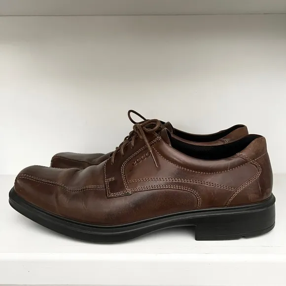 Ecco Helsinki Bike Toe Derby Lace Up Shoes Men's EU 47 Dark Brown Leather US 13