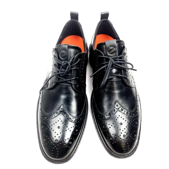 ECCO Men's Hybrid Lite ST.1 Black Leather Wingtip Brogue Shoes Size 43 EU/ 9 US