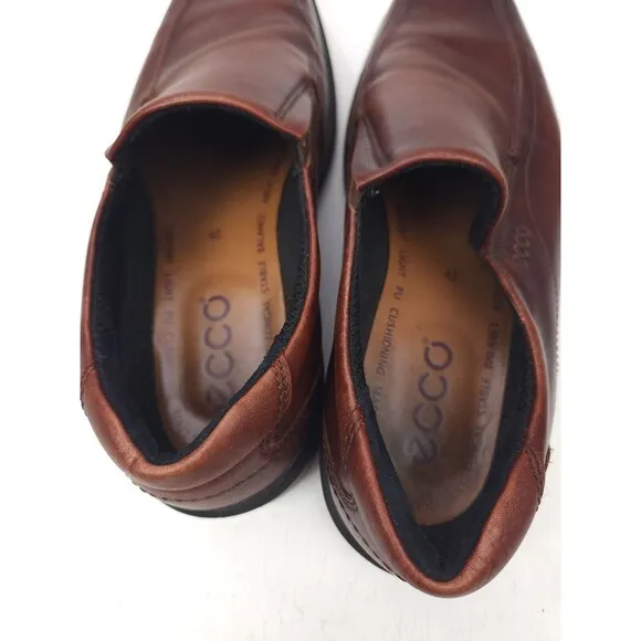 ECCO Shoes Mens 8-8.5 Brown Burgundy Leather Helsinki Loafer EUR 42